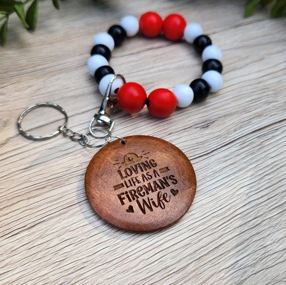 Keychain Wristlet with Laser Engraved Pendant - Loving Life As A Fireman's Wife - Picture 9 of 10